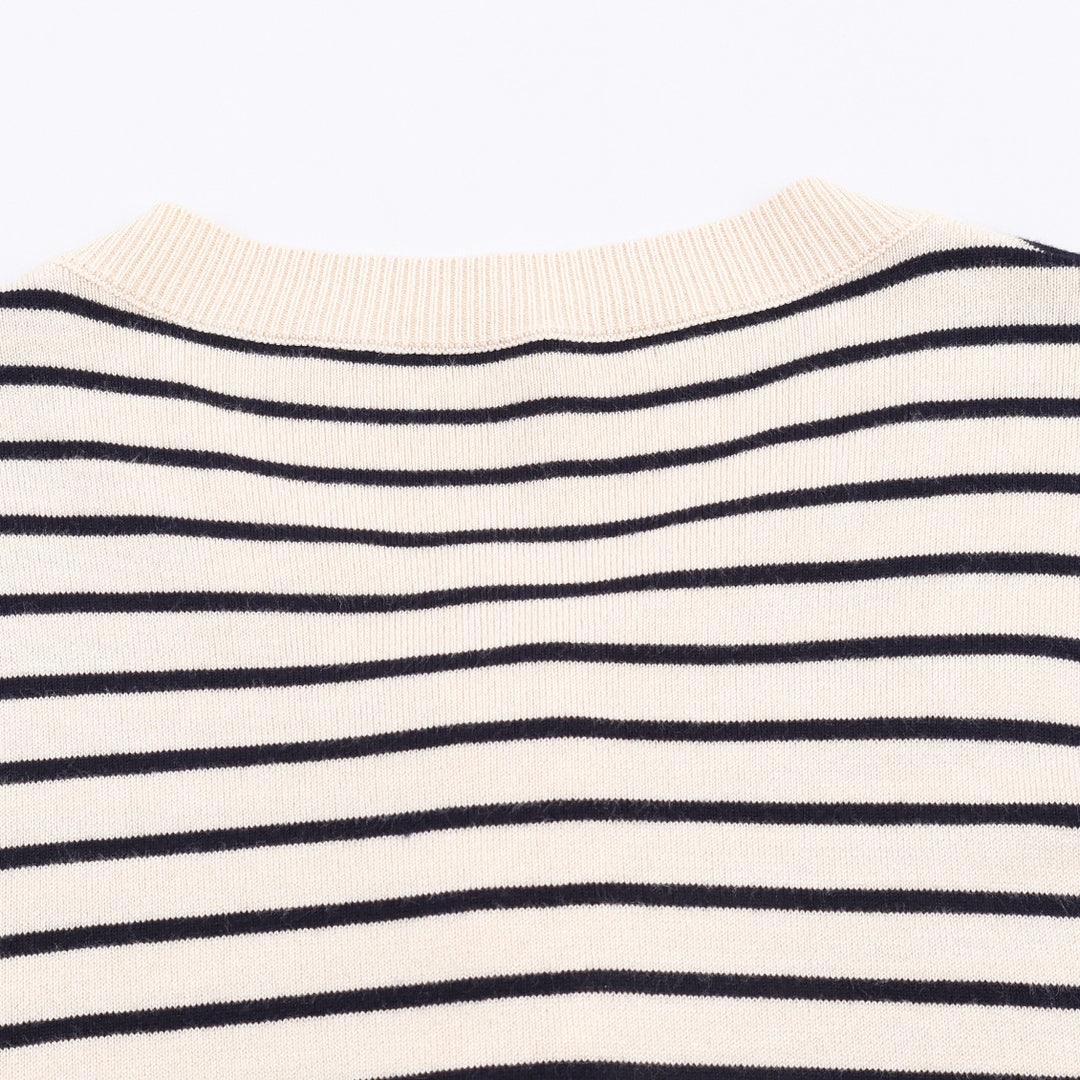 Damen gestreifte Strickjacke mit Rüschendetails und Knopfverschluss Drune