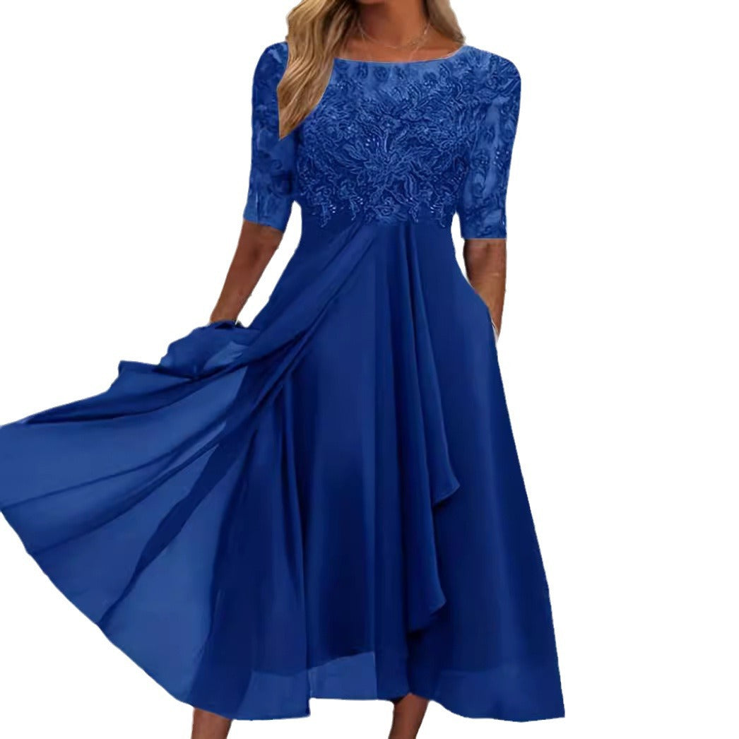 Damen nan elegantes Cocktailkleid mit bestickter Korsage, U-Boot-Ausschnitt und fließendem Chiffonrock Drune
