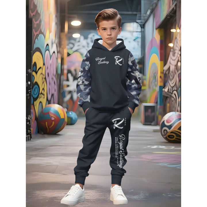 Unisex nan Kinder Jogginganzug mit Kapuzenpullover und detailreichem Auto-Print Drune