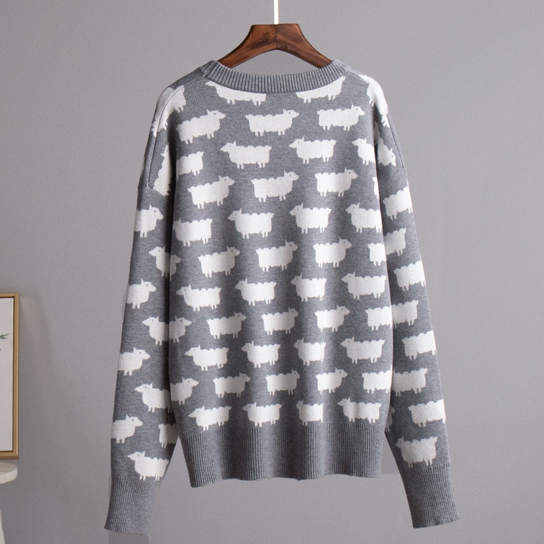 Damen Strickpullover mit originellem Schafdesign Drune