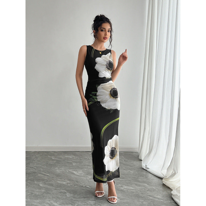 Damen Maxikleid mit floraler Druckgestaltung und figurbetontem Schnitt Drune