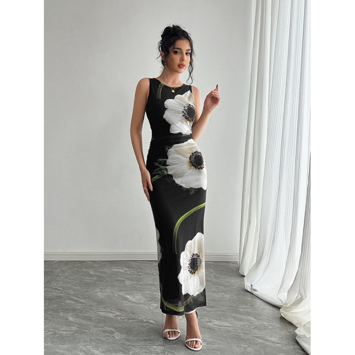 Damen Maxikleid mit floraler Druckgestaltung und figurbetontem Schnitt Drune