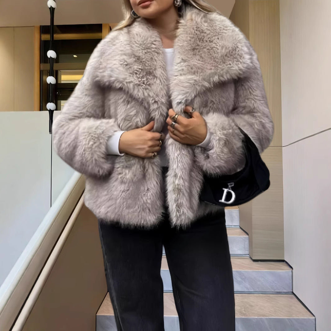 Damen Modische Kunstpelzjacke Drune