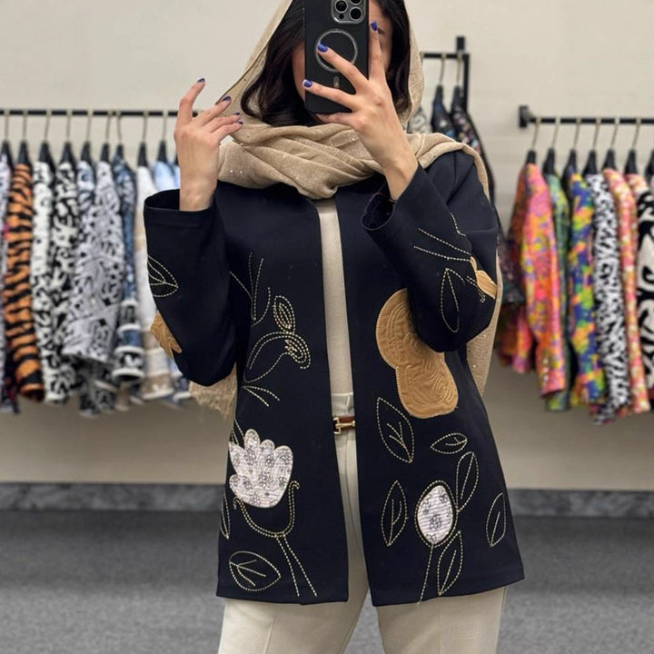 Damen modische Blazerjacke mit floralen Stickereien Drune