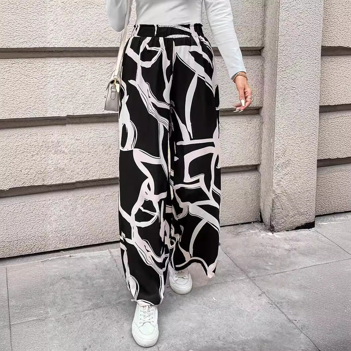 Damen Weit geschnittene Chiffon-Hosen mit modernem Grafikmuster Drune