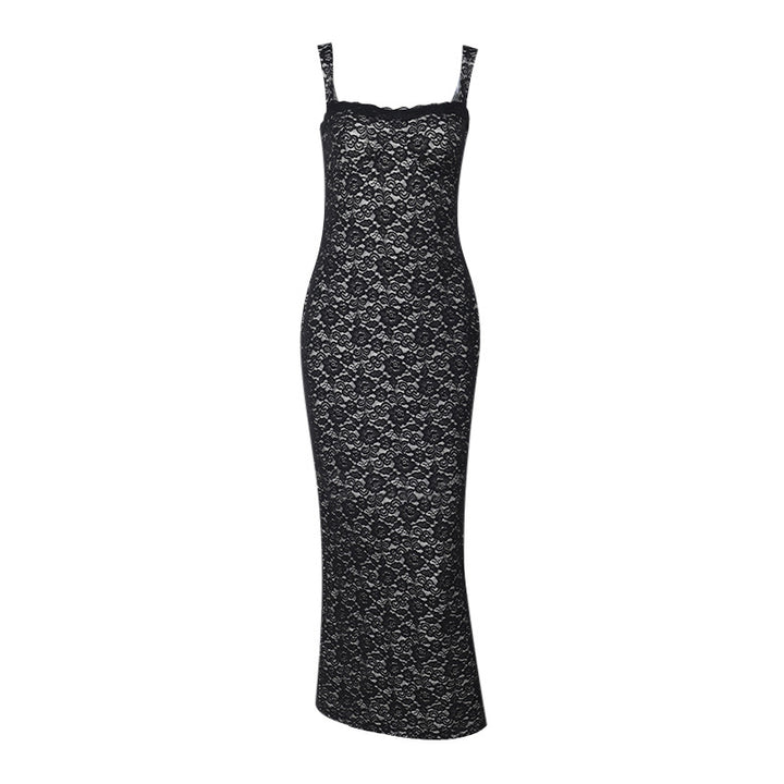 Damen figurbetontes Maxikleid mit eleganten Spitzenapplikationen Drune