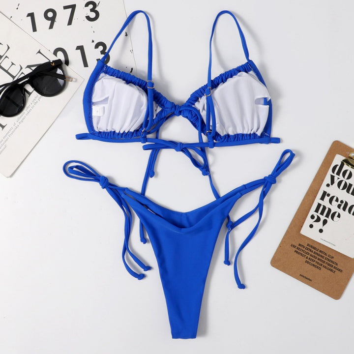 Damen Tiefer Ausschnitt Triangel-Bikini mit verspielten Bindebändern Drune