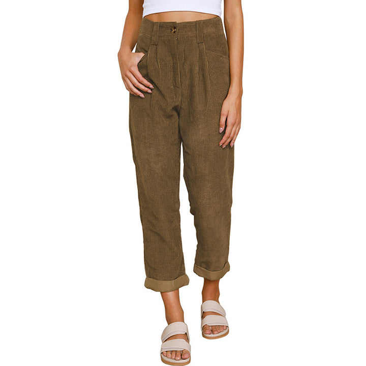 Damen modische Cordhose mit hohem Bund und weitem Bein Drune