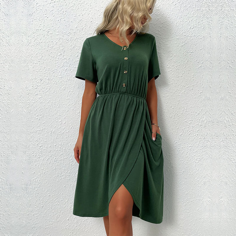 Damen Kurzes Kleid mit Knopfdetails und elastischem Bund Drune