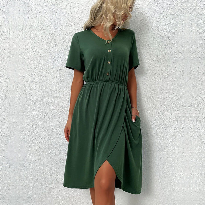 Damen Kurzes Kleid mit Knopfdetails und elastischem Bund Drune