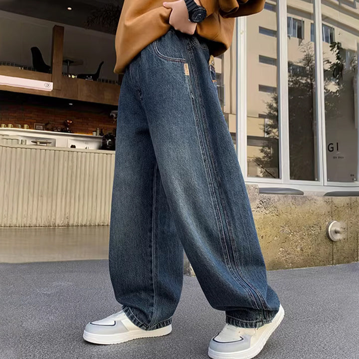 Damen Weite Jeanshose mit Hohem Taillenschnitt Drune