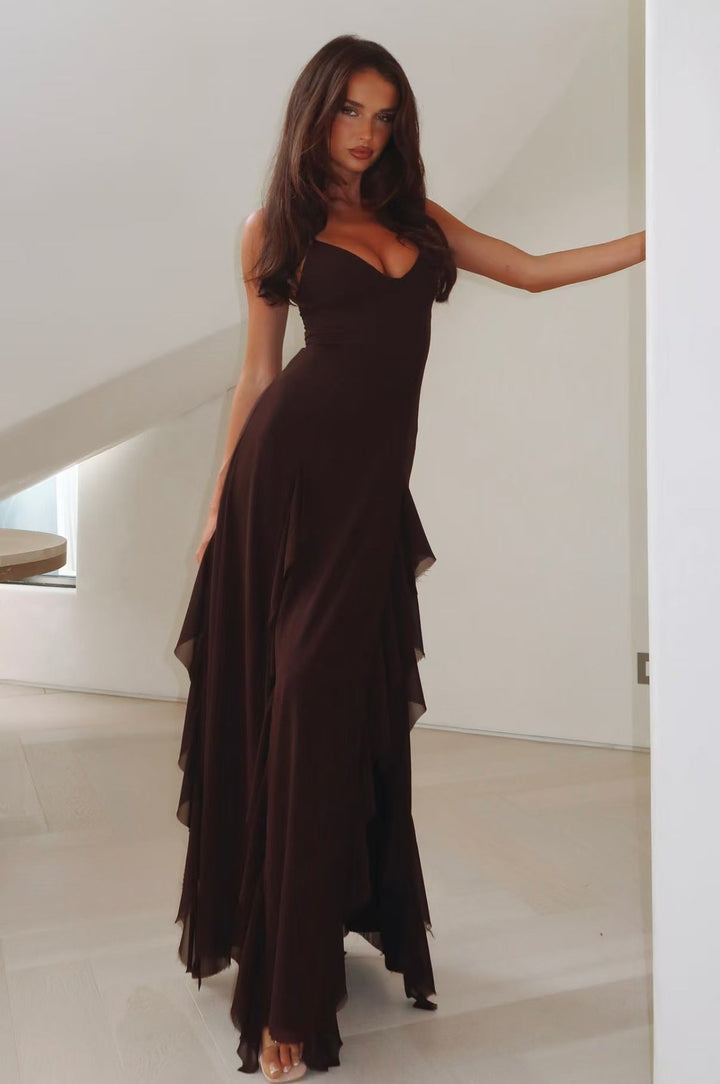 Damen Maxikleid mit fließendem Schnitt und seitlichem Schlitz Drune