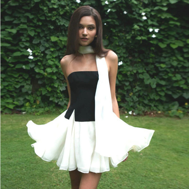 Damen Charmantes Haute Couture Mini-Kleid mit asymmetrischem Design Drune