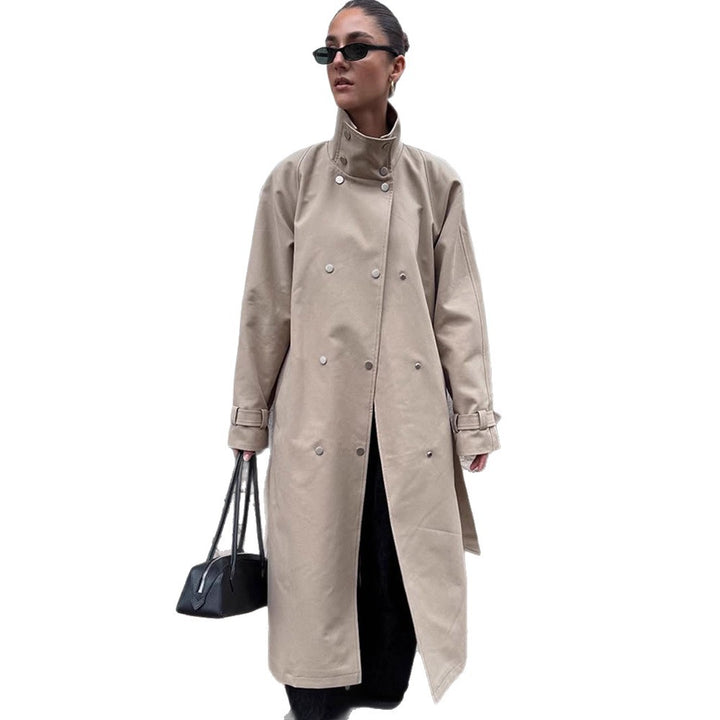 Damen elegante Trenchcoatjacke mit hohem Kragen Drune