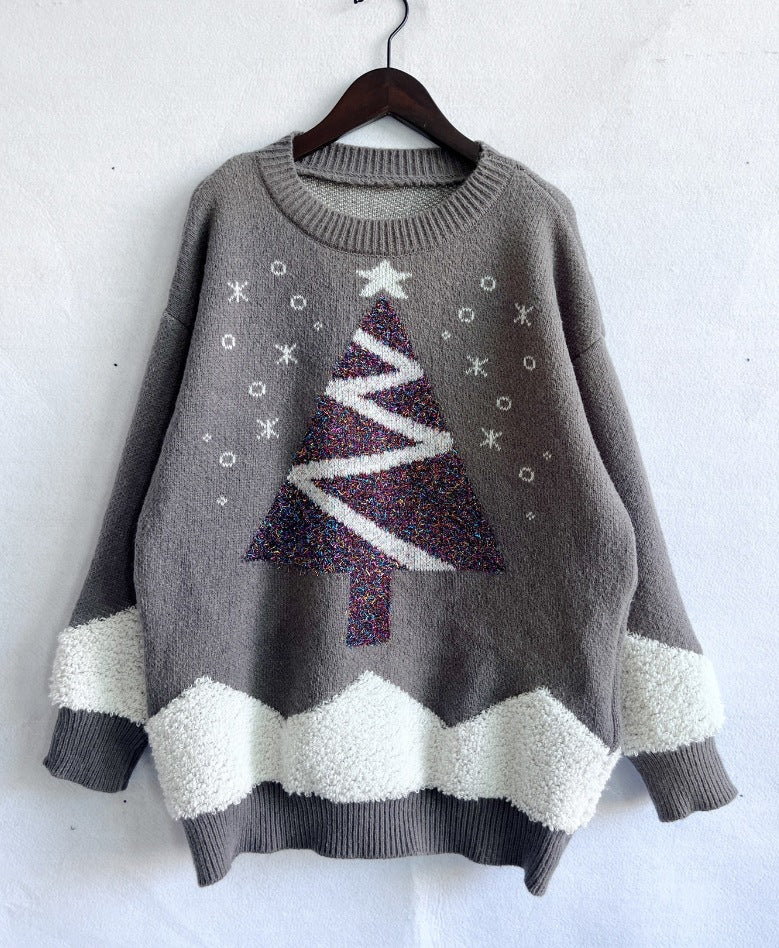 Damen Weihnachts-Pullover mit glitzerndem Baum-Motiv und kuscheliger Struktur Drune