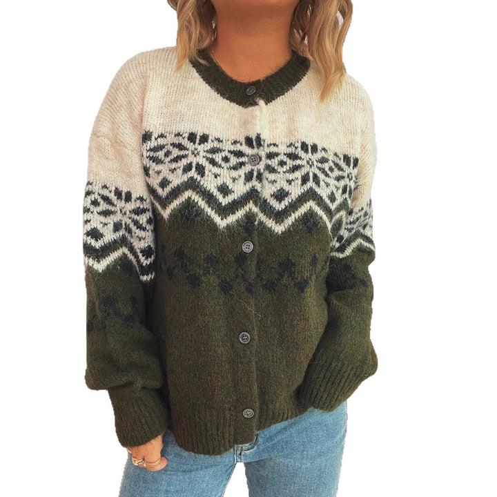 Damen kuschelige Strickjacke mit großem Muster und hochwertiger Verarbeitung Drune