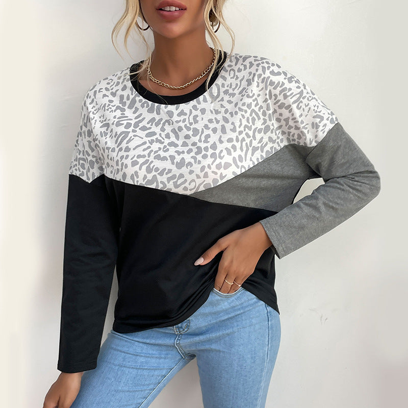 Damen modisches Langarmshirt mit kreativem Leoprint und Blockstreifen Drune