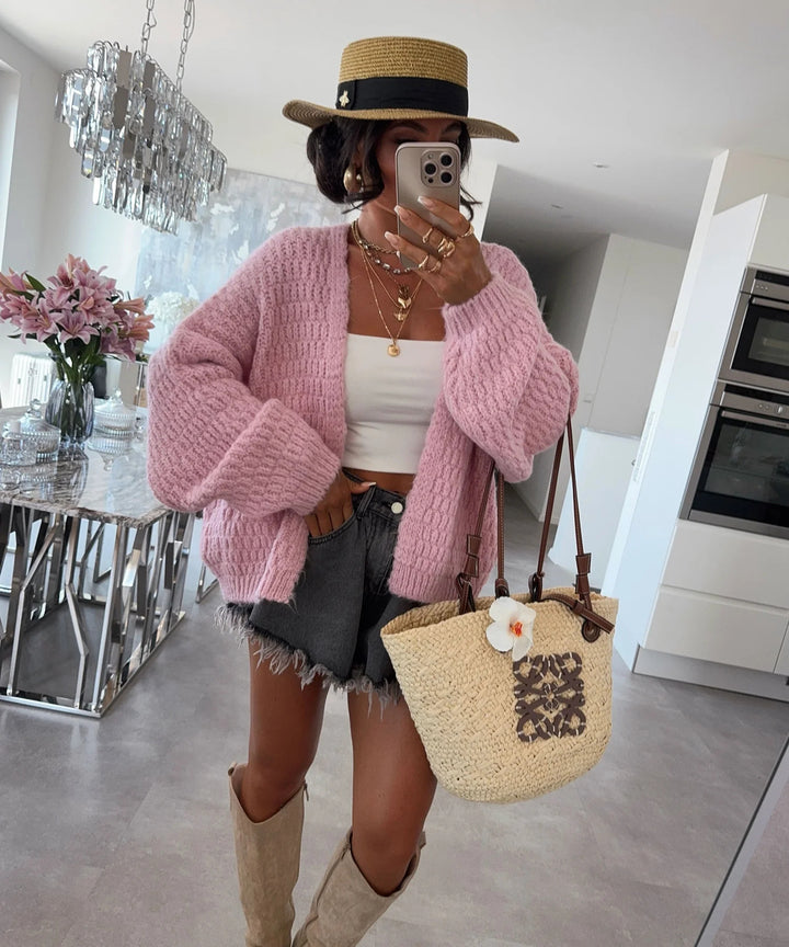 Damen Grobstrickjacke mit voluminösen Ärmeln und offener Front Drune