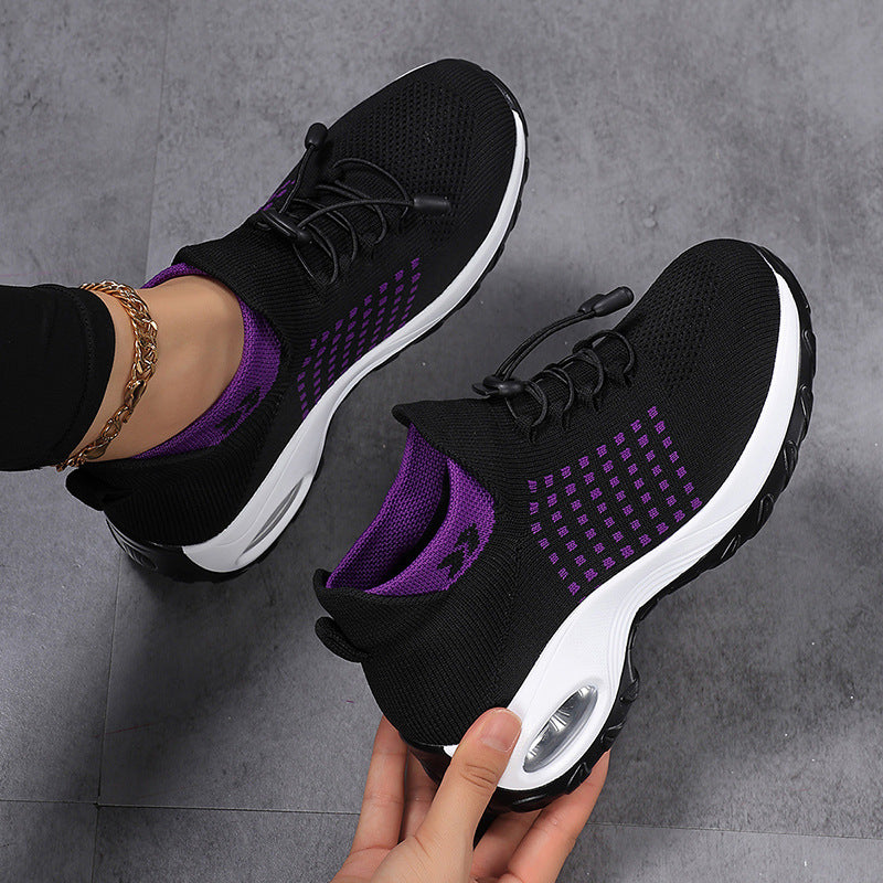 Damen nan atmungsaktive gestrickte Plateausneaker mit Luftkissenfederung und elastischem Schaft Drune