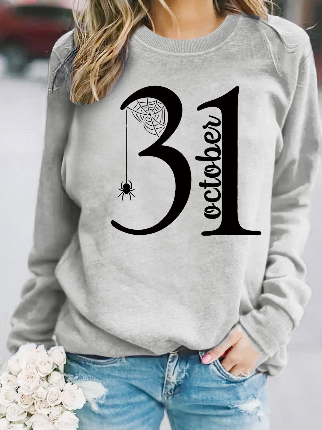 Damen Sweatshirt mit kreativem Halloween-Motiv und bequemer Passform Drune