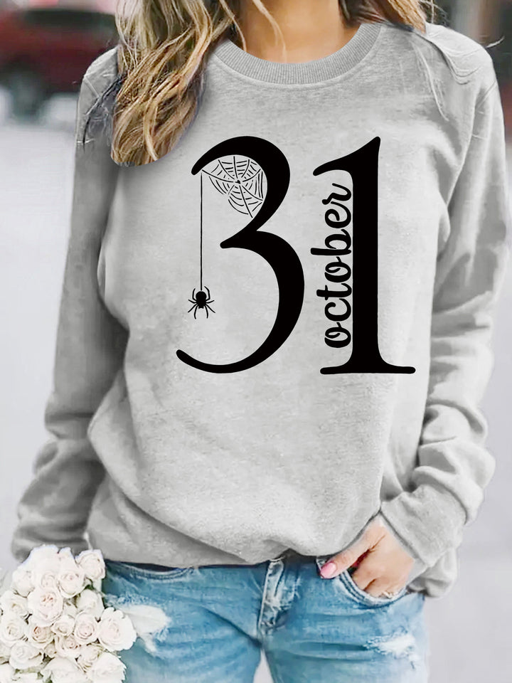 Damen Sweatshirt mit kreativem Halloween-Motiv und bequemer Passform Drune