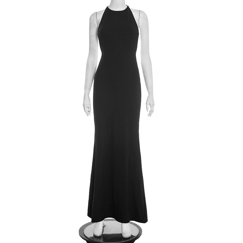 Damen elegantes Maxikleid mit haltem Ausschnitt und figurbetontem Schnitt Drune