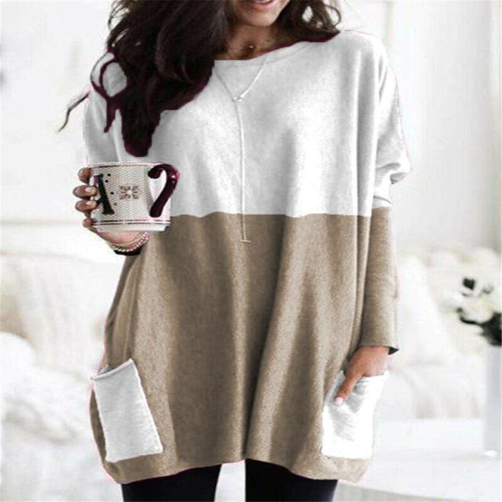 Damen nan oversized Longshirt mit Kontrastblock und aufgesetzten Taschen Drune