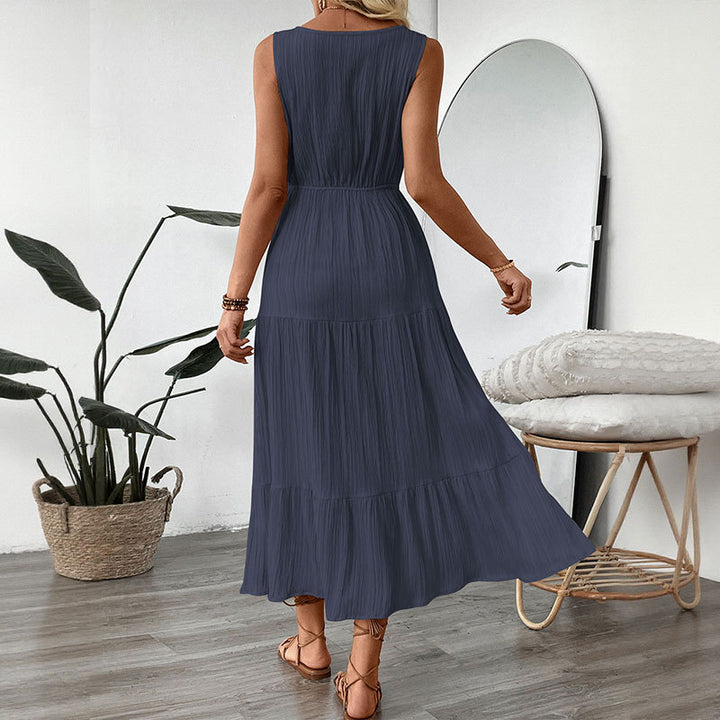 Damen Maxikleid mit elastischem Taillenzug und modischen Rüschendetails Drune