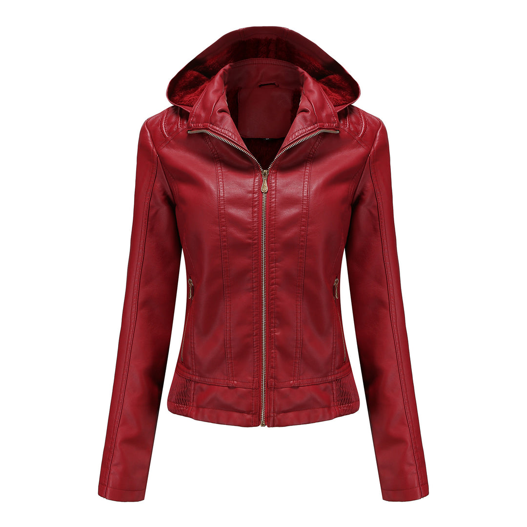 Damen stilvolle Kunstlederjacke mit hochabschließendem Kragen und elastischen Bündchen Drune