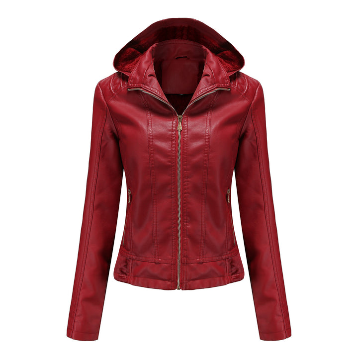 Damen stilvolle Kunstlederjacke mit hochabschließendem Kragen und elastischen Bündchen Drune