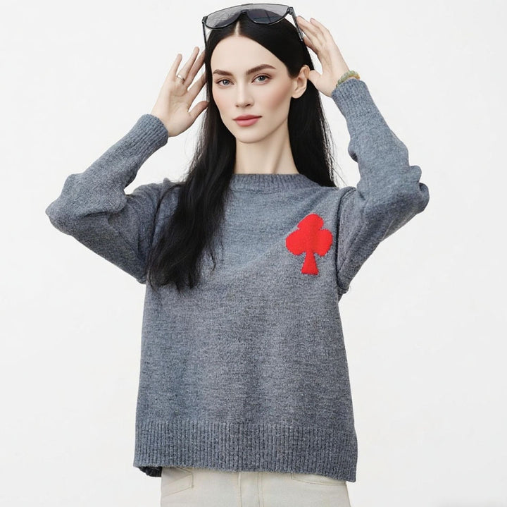 Damen Modischer Pullover mit appliziertem Design Drune
