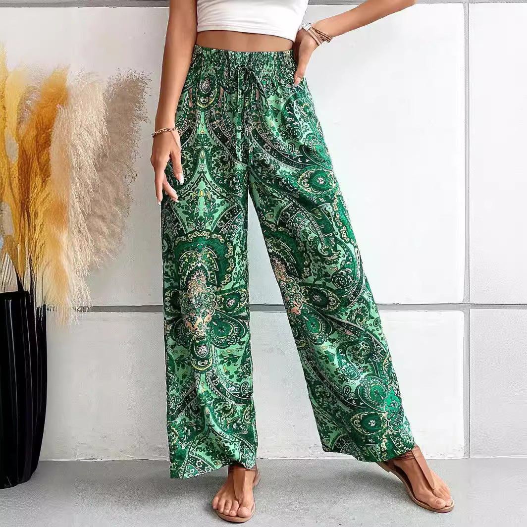 Damen weite Palazzo-Hose mit elastischem Bund und elegantem Paisleymuster Drune