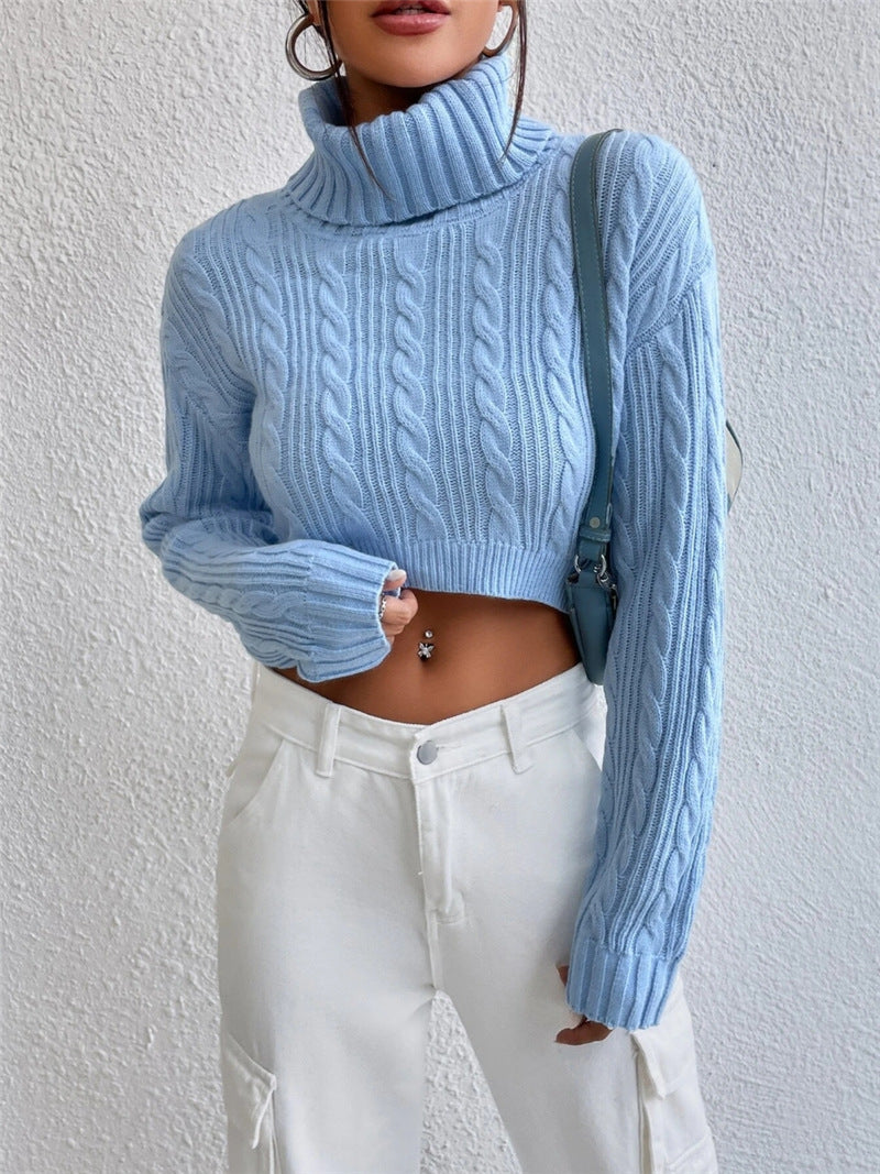 Damen Grobstrick Pullover mit hohem Kragen Drune