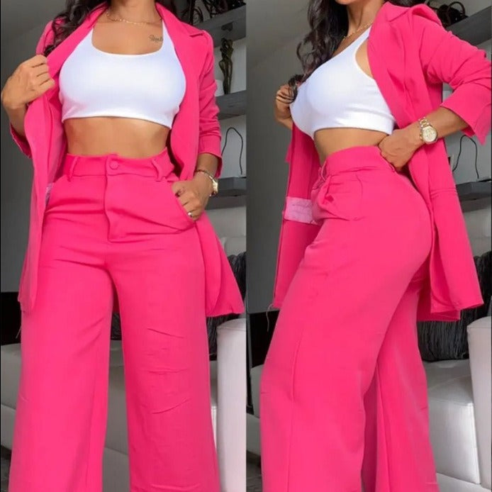 Damen elegantes Blazer- und Hosen-Set mit weitem Schnitt Drune