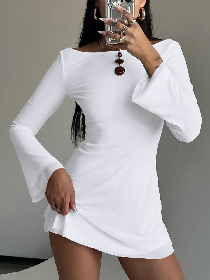 Damen figurbetontes Minikleid mit langem Ärmel und elegantem Rundhals Drune