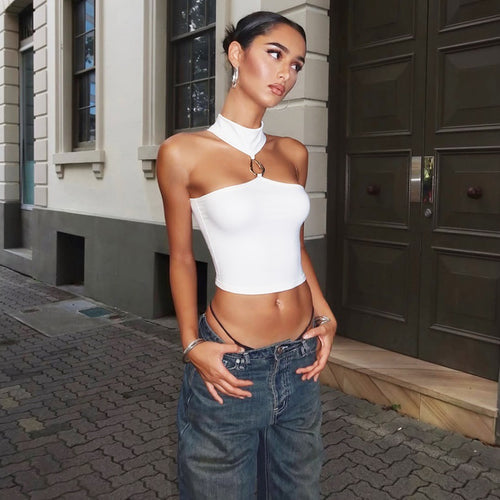 Damen Sportliches Crop-Top mit geschmackvollem Choker und dekorativem Detail Drune