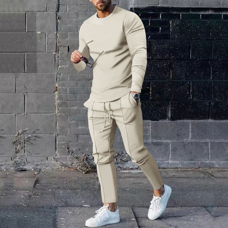 Herren nan athletisches Longsleeve- und Nahtdetail-Jogginghose-Set mit schlanker Passform Drune
