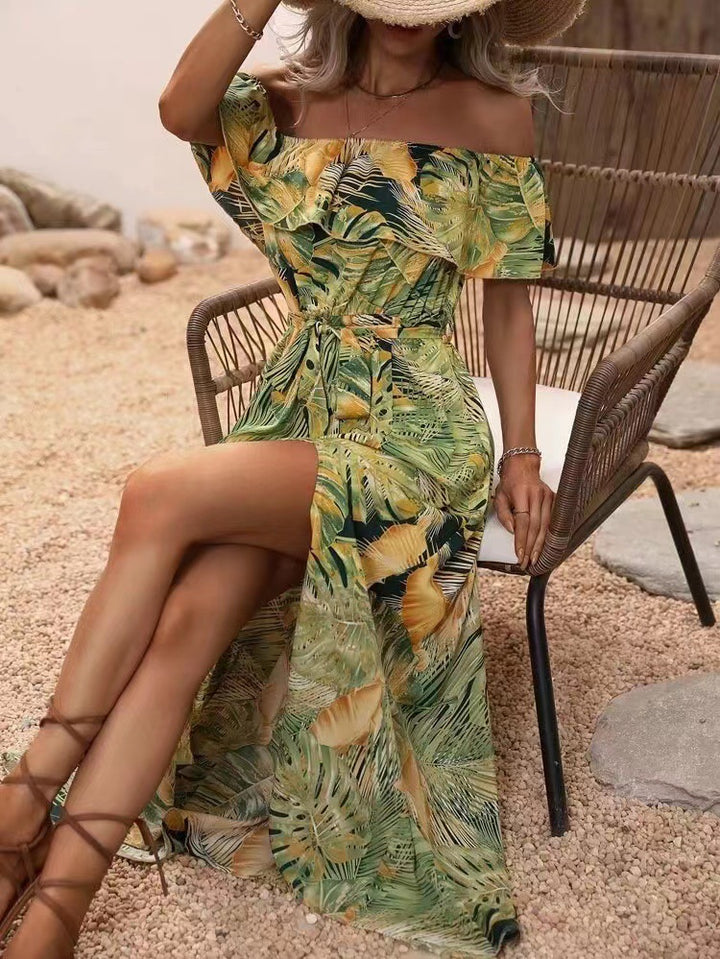 Damen Maxikleid mit off-shoulder Design und tiefem Schlitz Drune