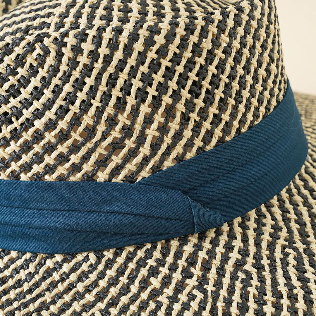 Damen Strohhut mit breiter Krempe und elegantem Kontrastband Drune