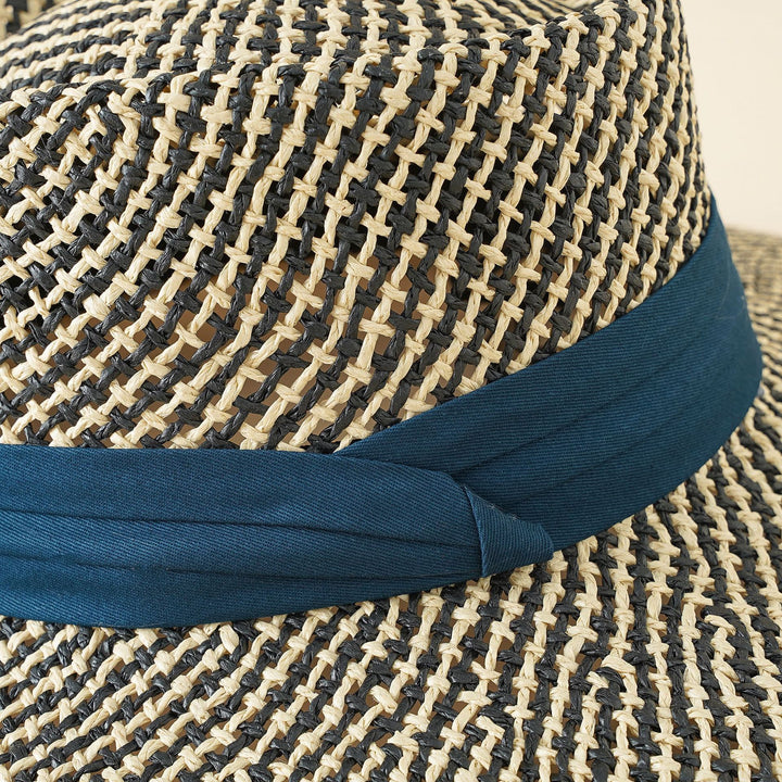 Damen Strohhut mit breiter Krempe und elegantem Kontrastband Drune