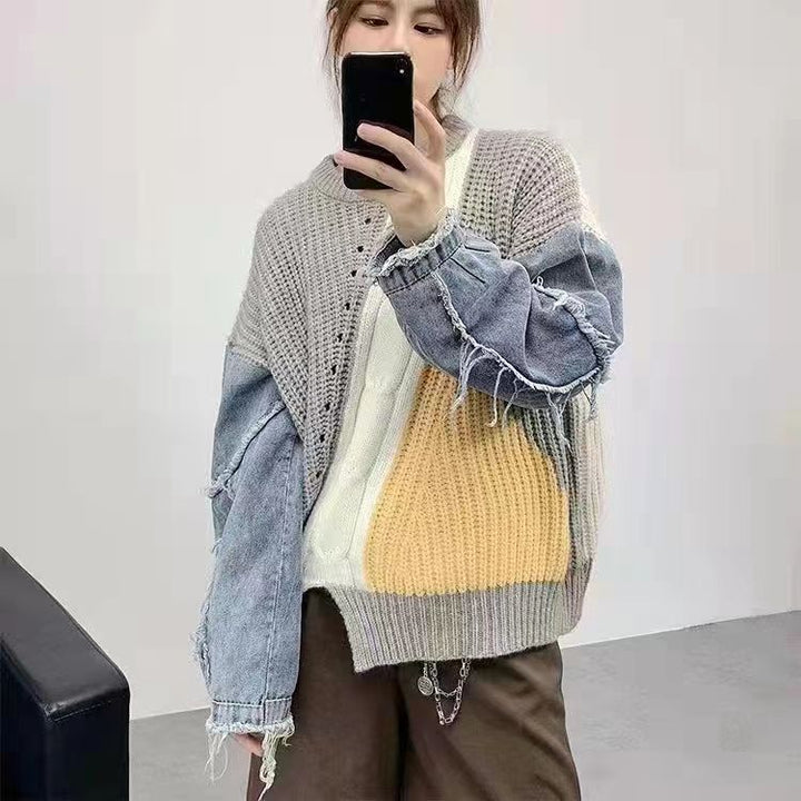 Drune | Patchwork-Pullover mit Denim-Ärmeln