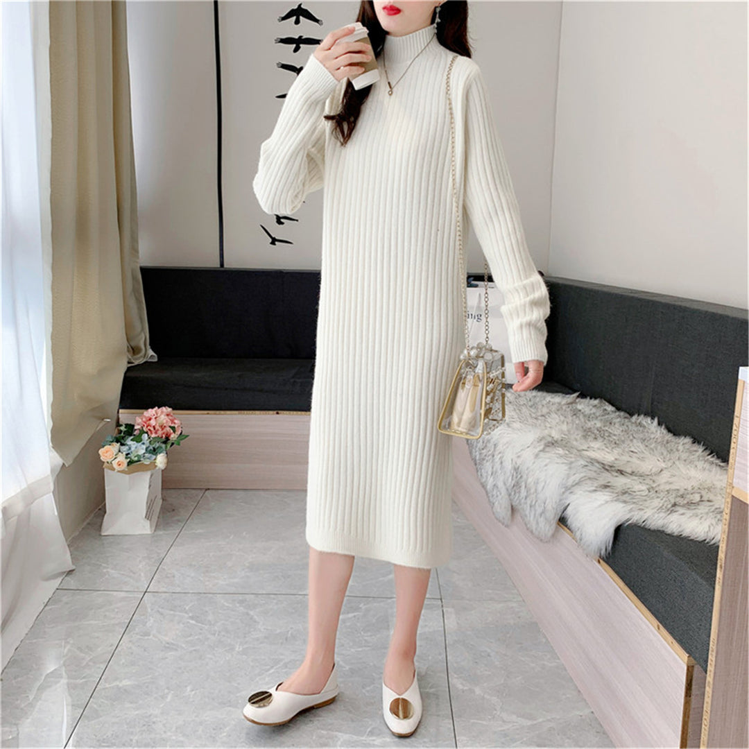 Damen Strickmaxikleid mit hohem Kragen und feiner Rippstruktur Drune