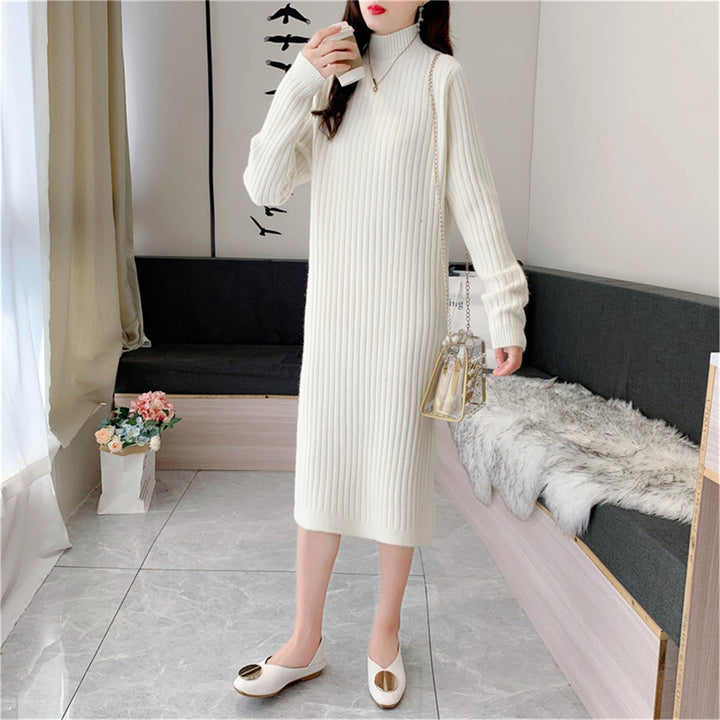 Damen Strickmaxikleid mit hohem Kragen und feiner Rippstruktur Drune