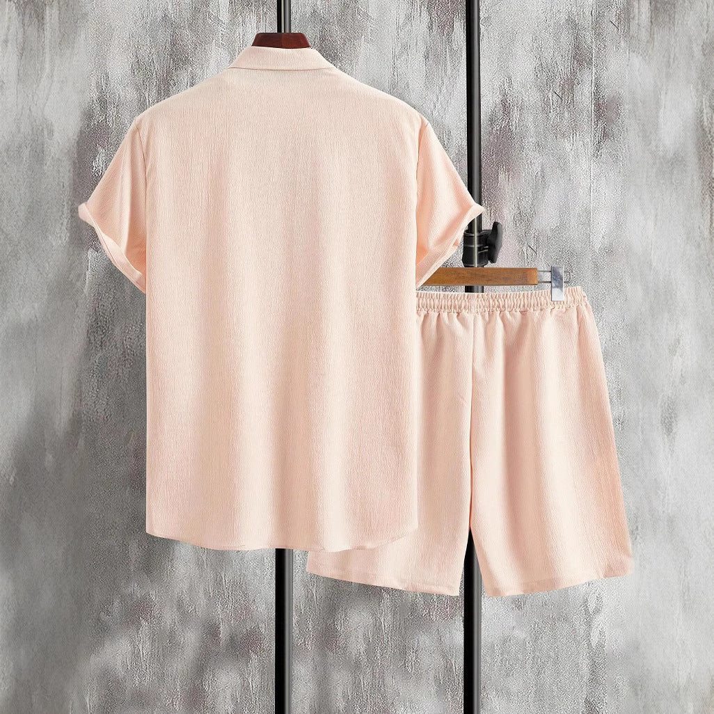 Herren lässiges Shorts-Set mit knöpfbarem Oberteil und elastischem Bund Drune