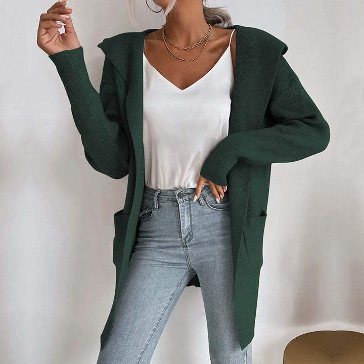 Damen lässiger Strickcardigan mit hohem Kragen und offenen Front Drune