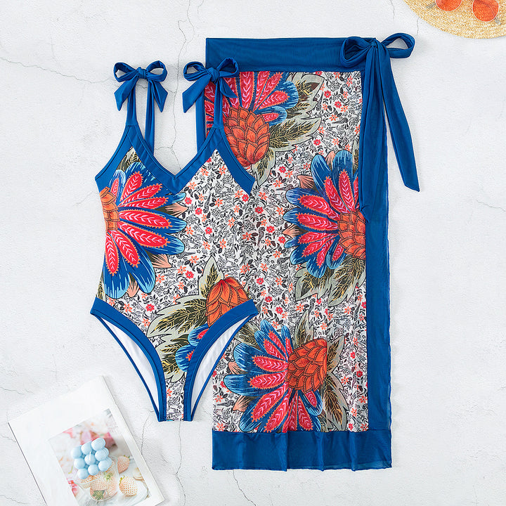 Damen Floral gemusterter Einteiler Badeanzug mit Wickelrock Drune