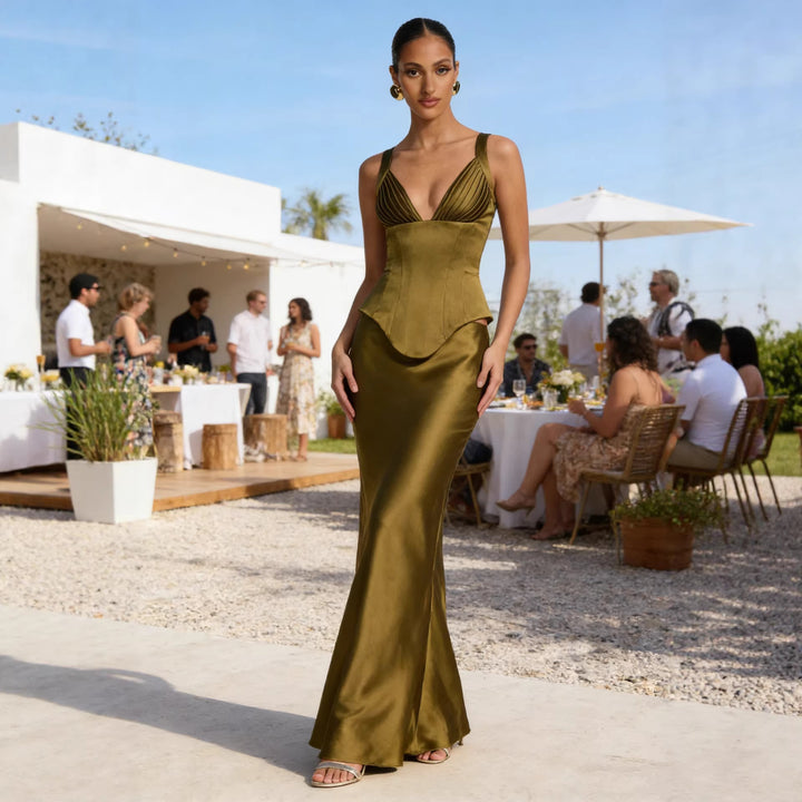 Damen Elegantes Abendkleid mit figurformendem Design und tiefem V-Ausschnitt Drune