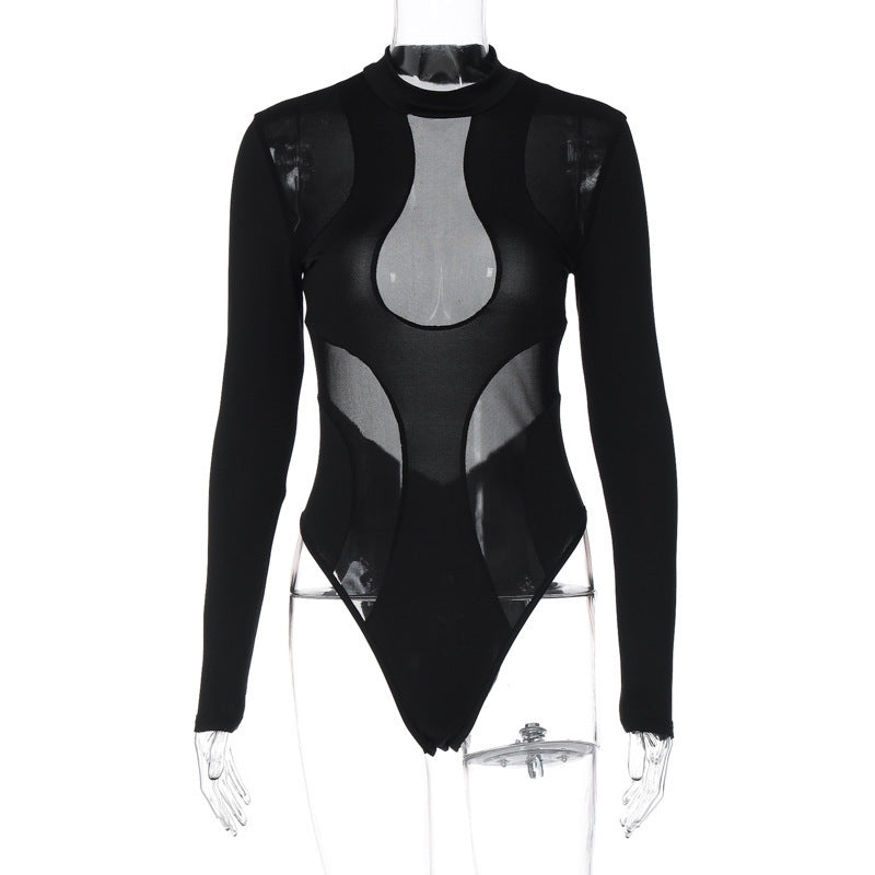 Damen Langarm-Body mit transparenten Einsätzen Drune
