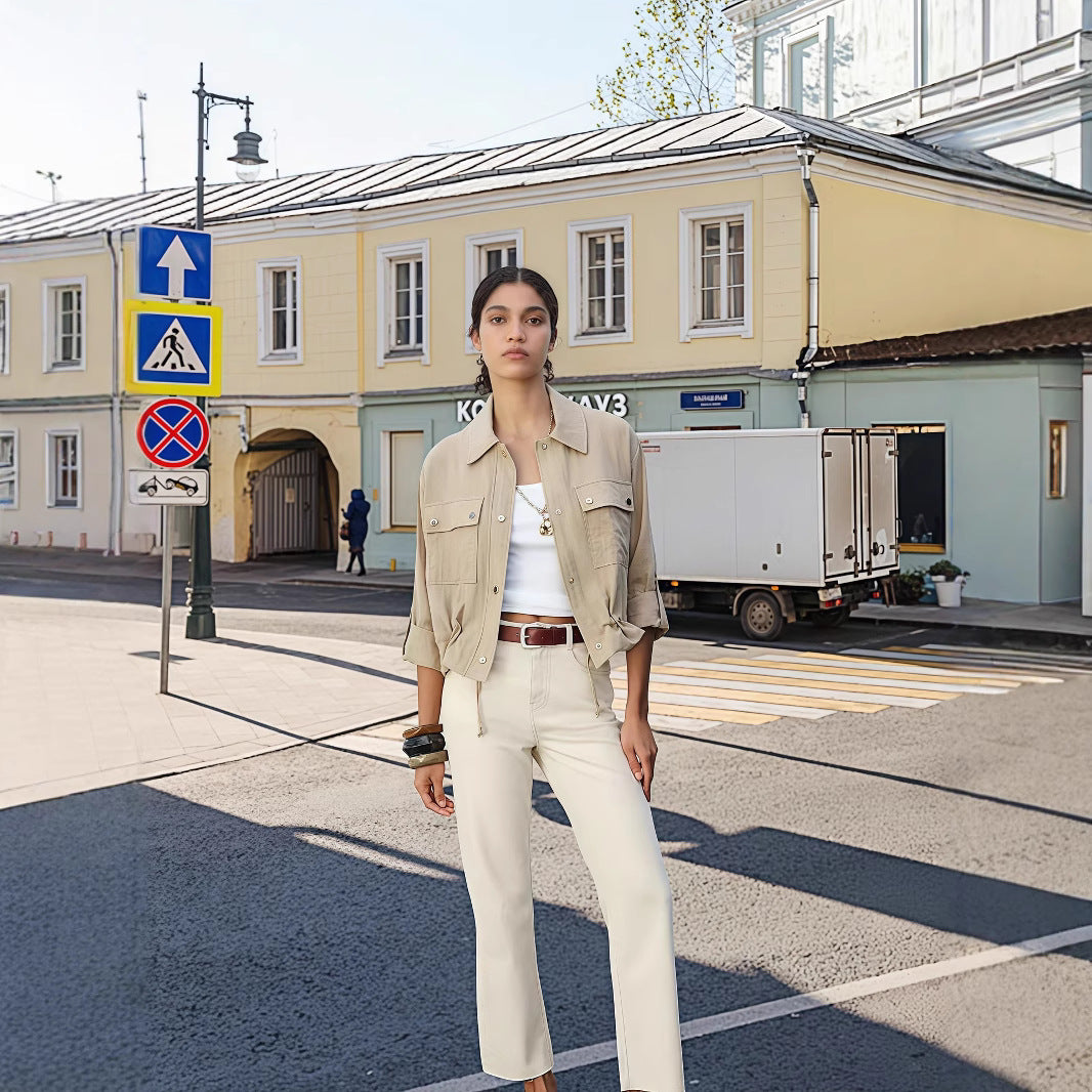 Damen leichte Oversize-Jacke mit praktischen Taschen Drune