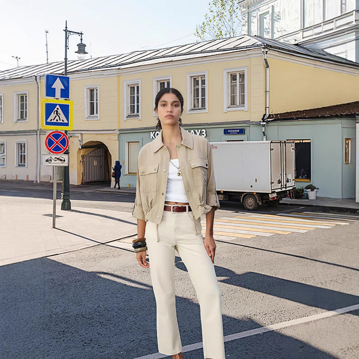 Damen leichte Oversize-Jacke mit praktischen Taschen Drune